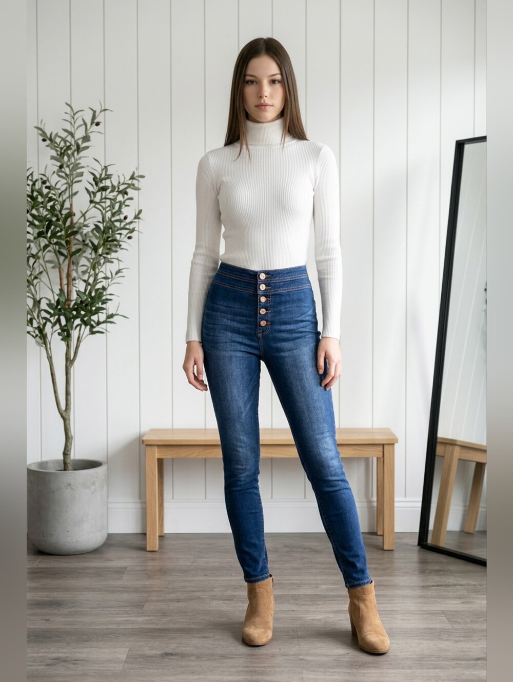 Fashion Nova Blue High-Waisted Multi-Button Skinny Jeans | Size 7/28